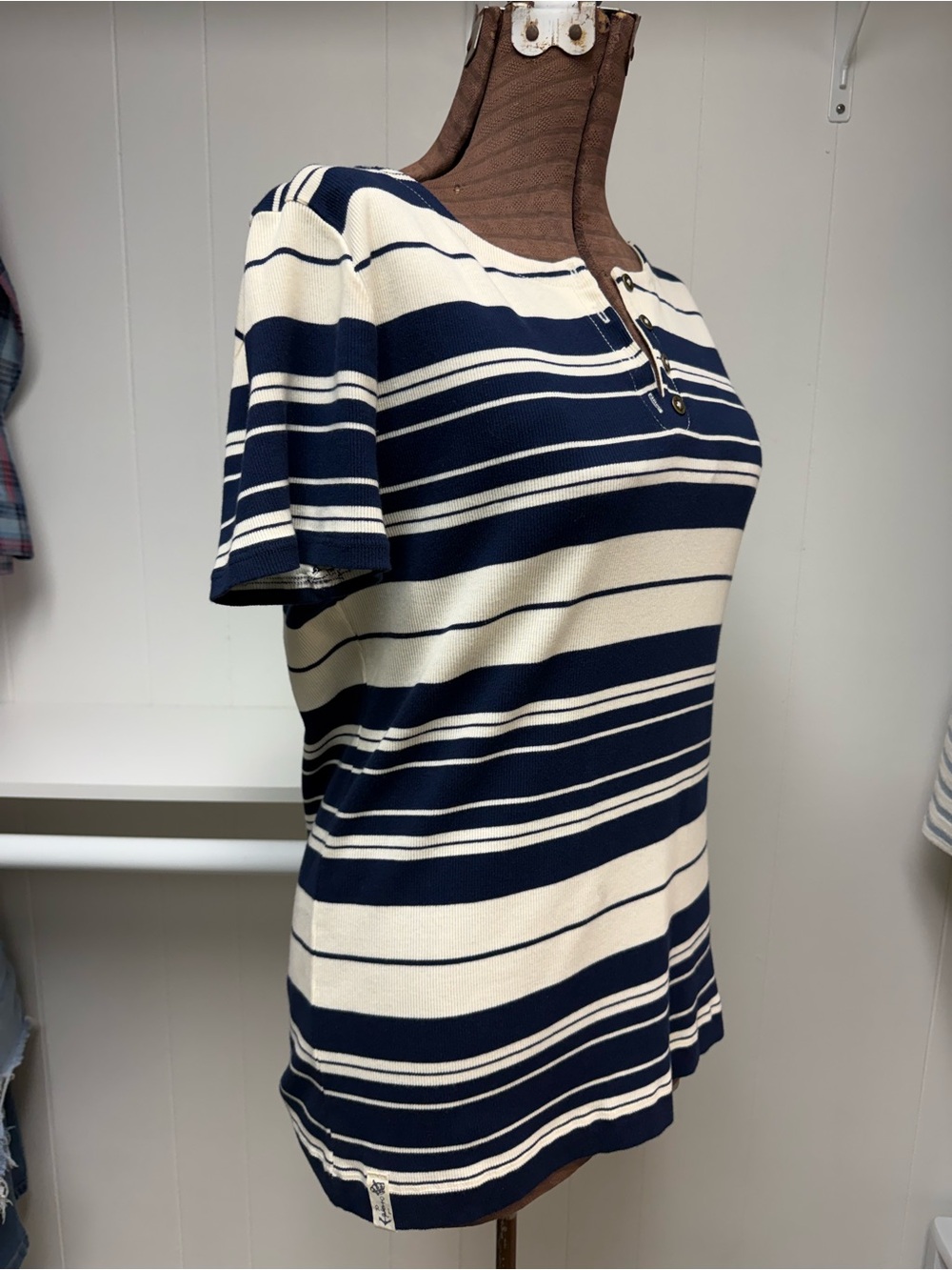 Lauren Ralph Lauren Navy and White Striped Short-Sleeve Top Size XL - Picture 5 of 12